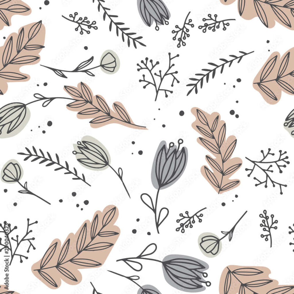 Charming Hand-Drawn Botanical Wallpaper in Soft Earthy Tones