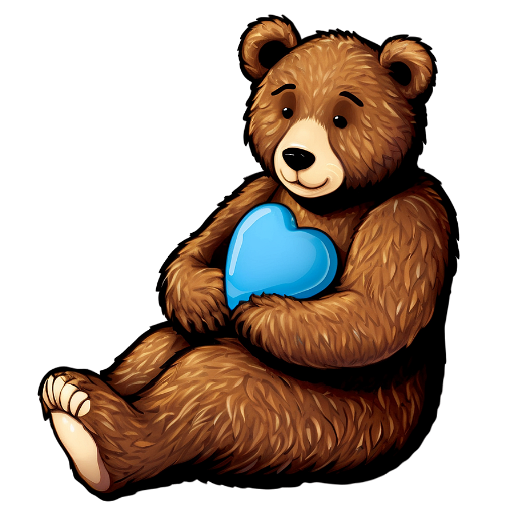 Adorable Brown Bear with Blue Heart Wallpaper | Sweet Charm Art