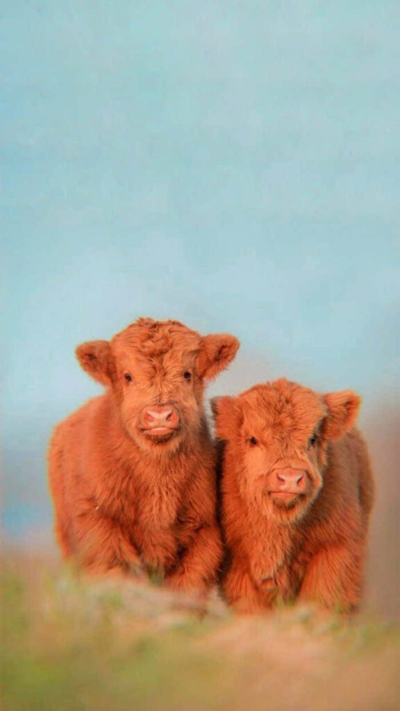 Charming Brown Calves in a Serene Field - Nature Wallpaper