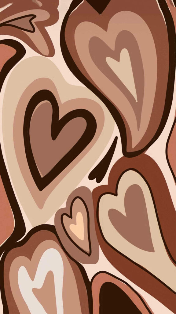 Charming Brown Wildflower Heart Pattern Wallpaper Background