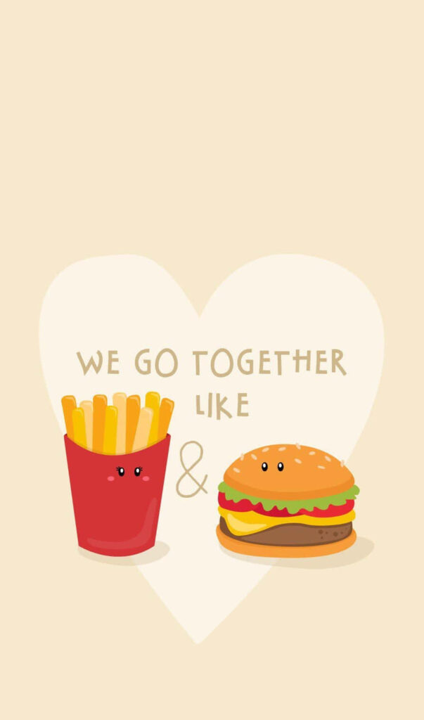 Charming Cartoon Fries & Burger Wallpaper: 'We Go Together Like'