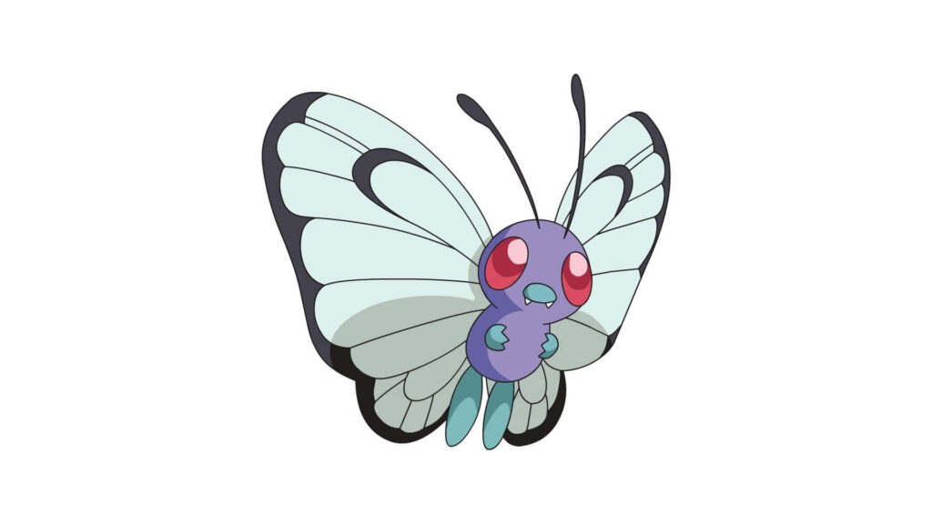 Adorable Butterfree Wallpaper: Colorful Pokémon Design on White Background