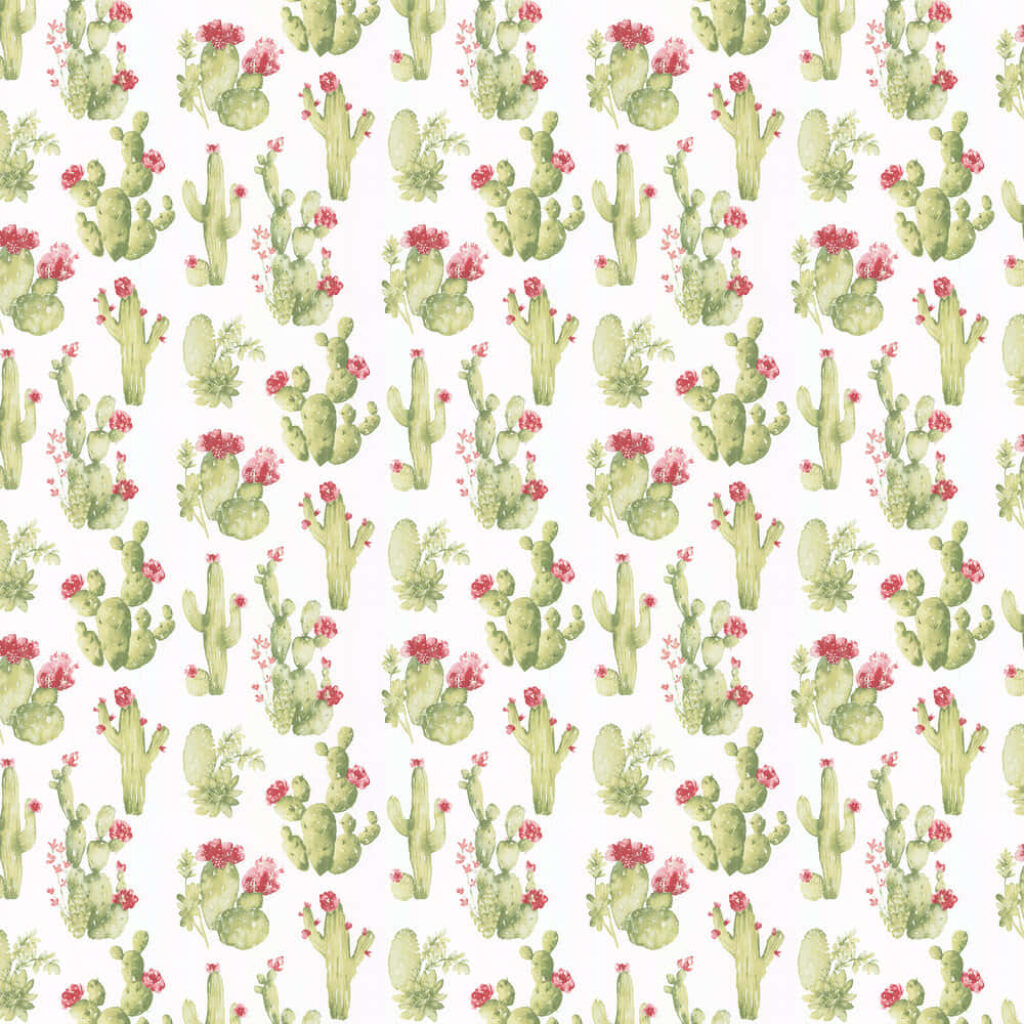 Charming Cactus & Pink Flowers Wallpaper - Whimsical Watercolor Background