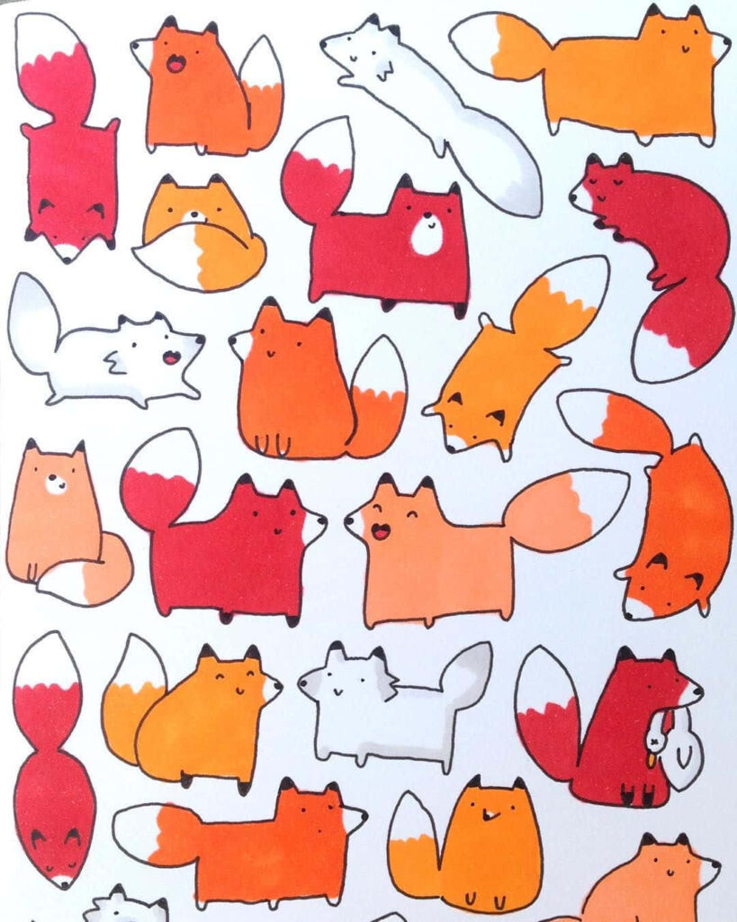 Charming Cartoon Baby Fox Wallpaper in Playful Orange & Red Design