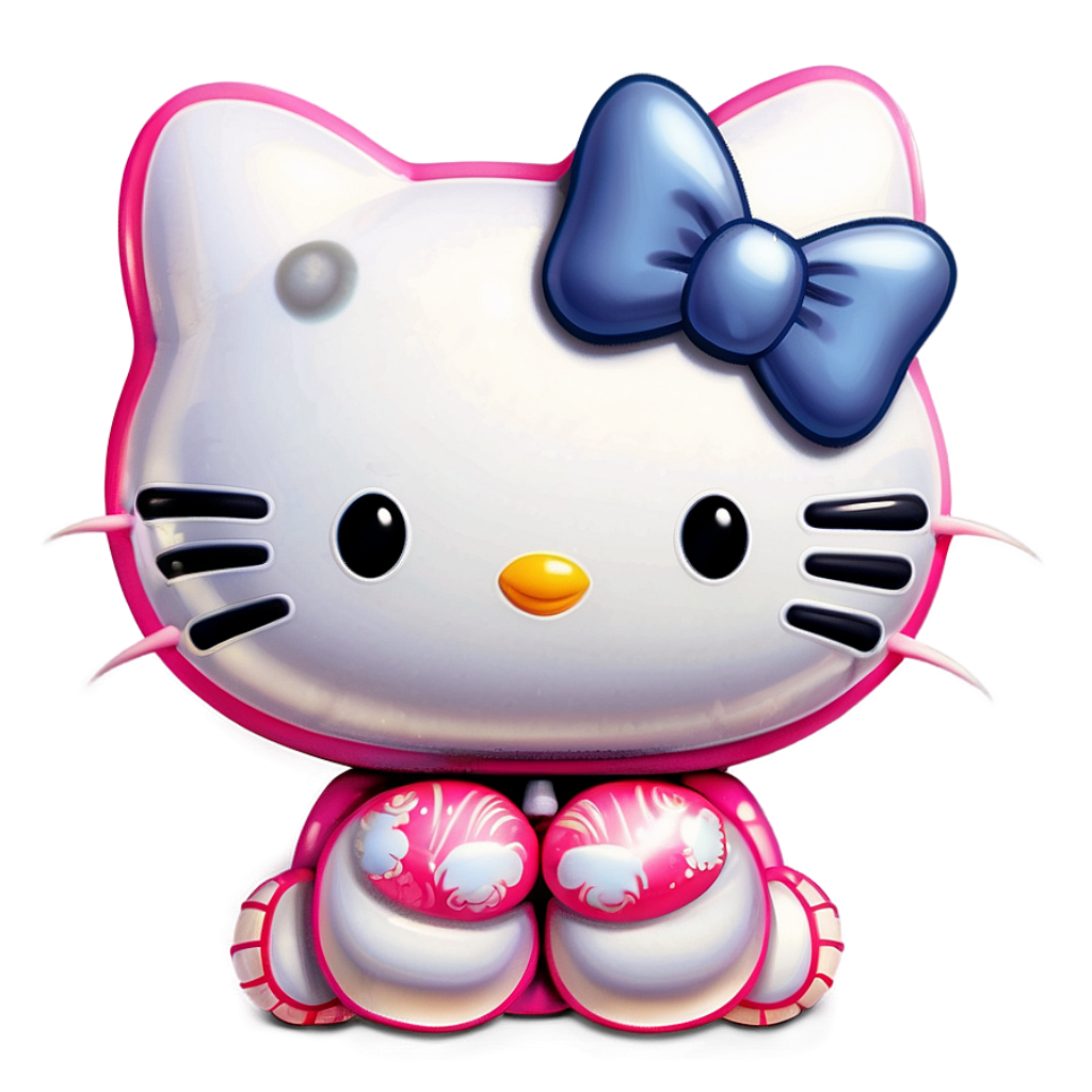 Charming Cartoon Cat Wallpaper with Blue Bow & Pink Paws