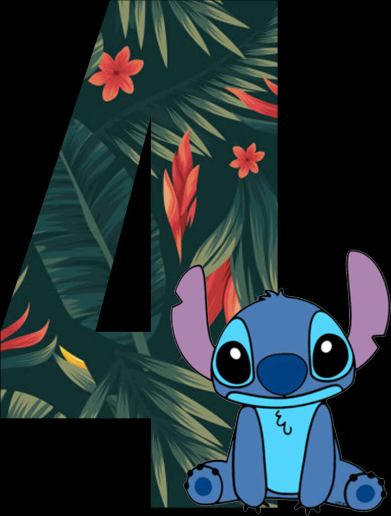 Vibrant Tropical Wallpaper: Cute Blue Cartoon Character & Number 4
