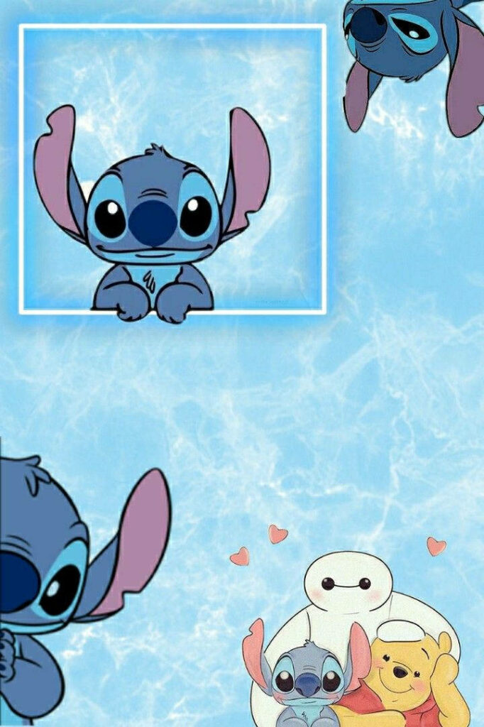 Whimsical Character Collage Wallpaper: Stitch, Baymax & Pooh