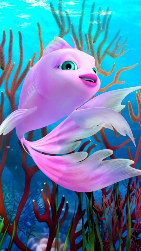 Vibrant Cartoon Fish Wallpaper with Coral in Playful Underwater Scene