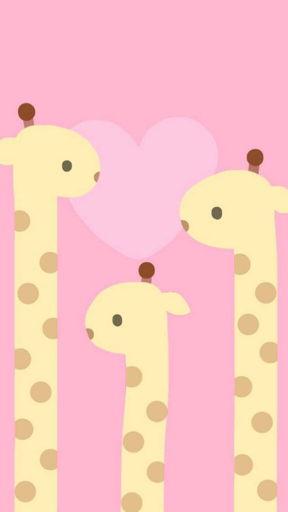 Charming Pastel Giraffe Wallpaper with Hearts on Pink Background