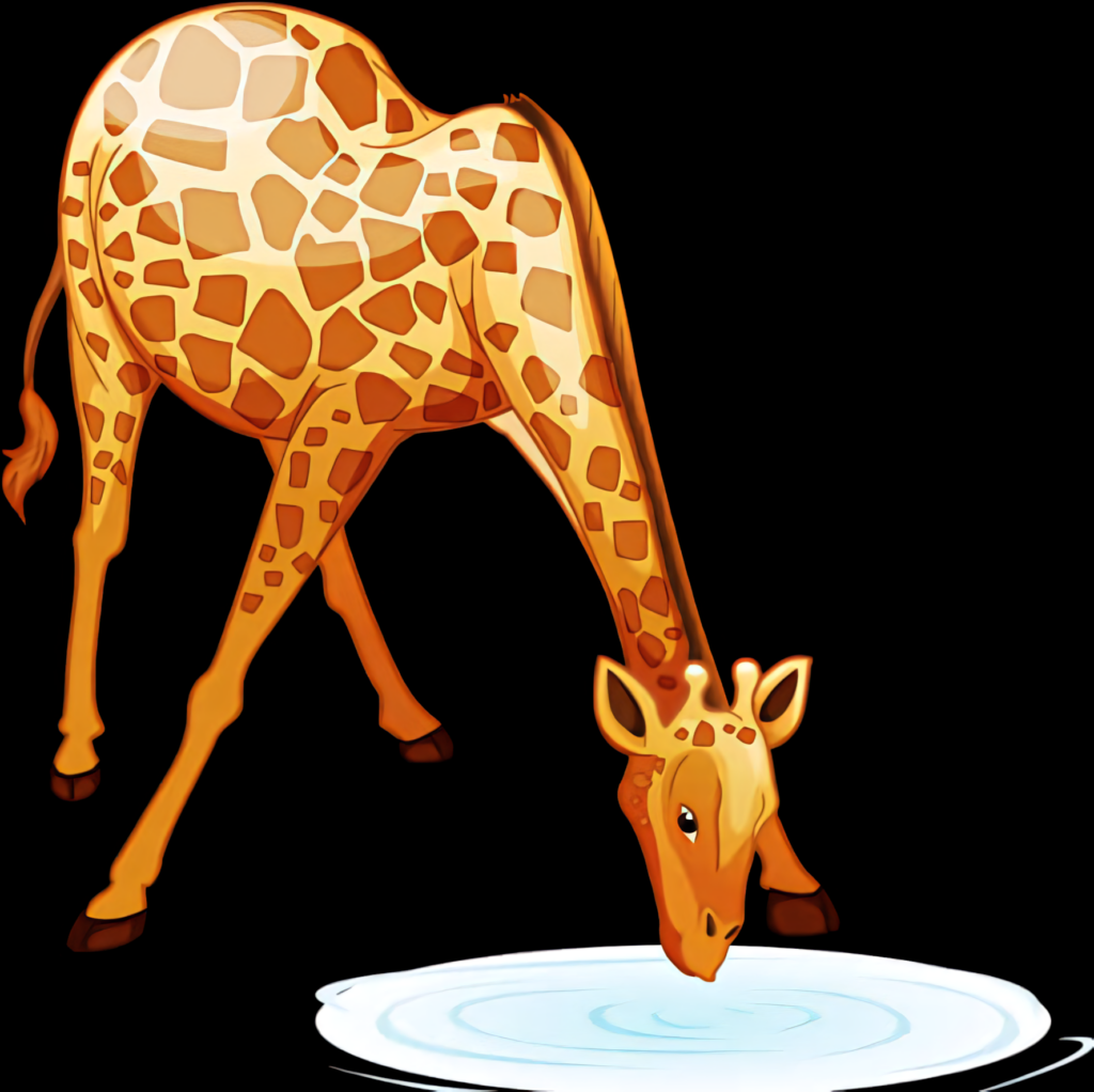 Charming Cartoon Giraffe Drinking from Pool - Playful Wallpaper Design