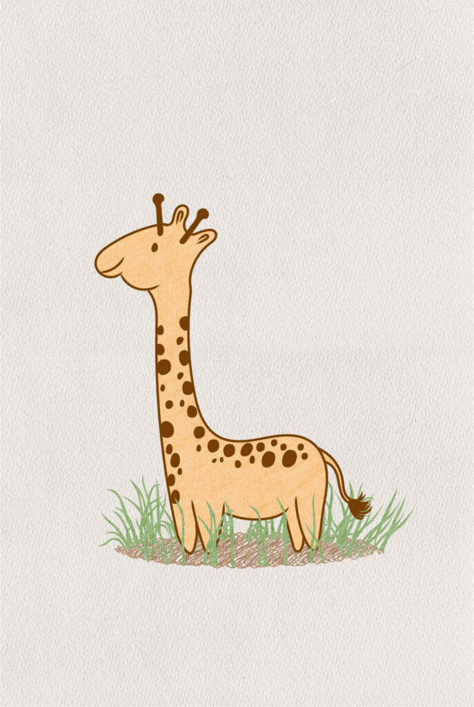 Charming Cartoon Giraffe Wallpaper: Whimsical Grass Background