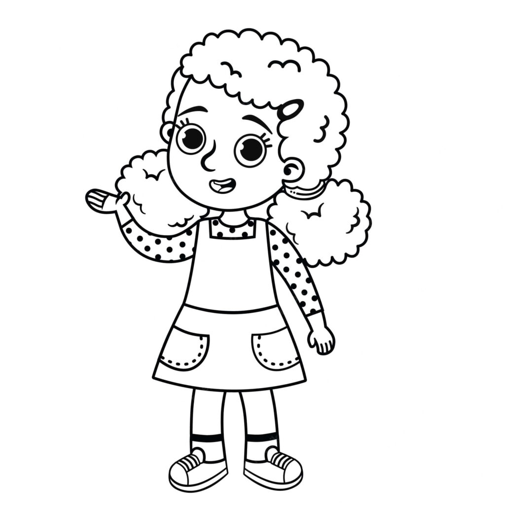 Charming Cartoon Girl Wallpaper: Cute Black & White Design