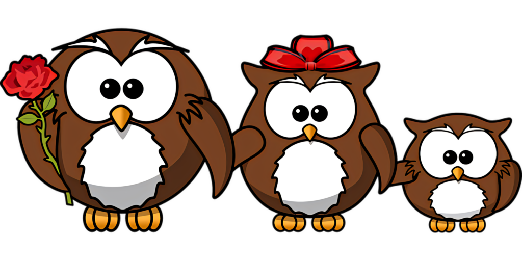 Charming Cartoon Owl Family Wallpaper with Flower and Bow