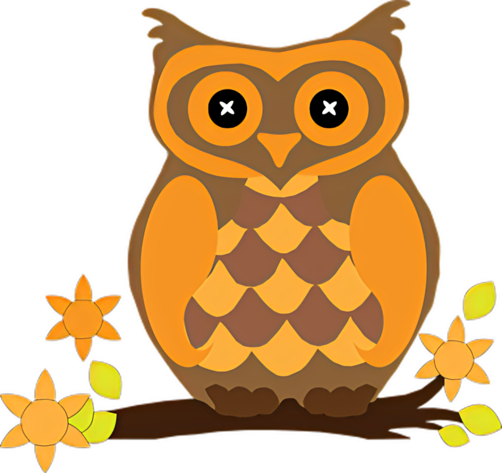 Charming Cartoon Owl Wallpaper: Vibrant Feathers on Black Background