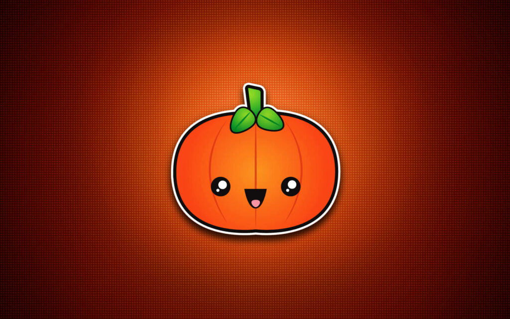 Charming Cartoon Pumpkin Wallpaper with Red Textured Background
