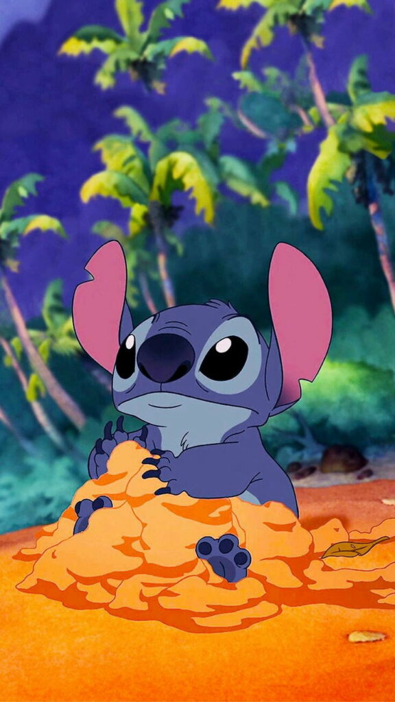 Stitch: The Playful Disney Character in Cartoon Splendor - HD Phone Wallpaper