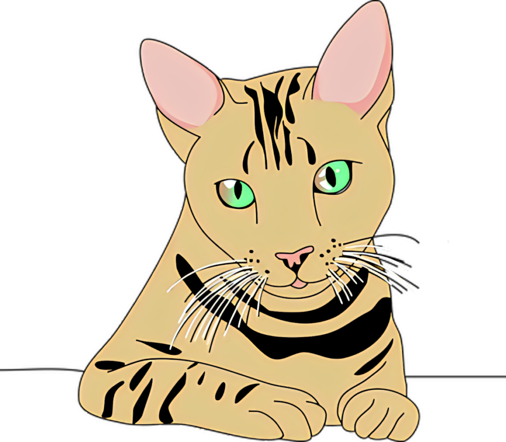 Charming Cartoon Tabby Cat Wallpaper with Striking Green Eyes