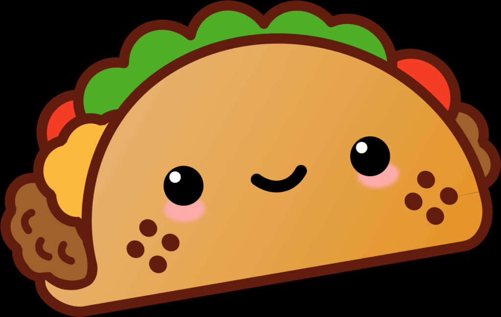 Cheerful Cartoon Taco Wallpaper: Adorable Design with Vibrant Toppings