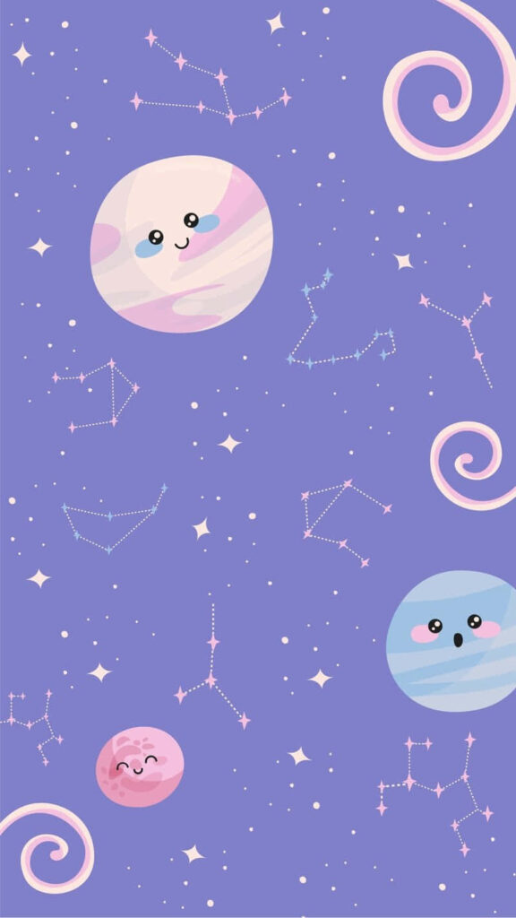 Whimsical Celestial Constellation Wallpaper with Cartoon Planets