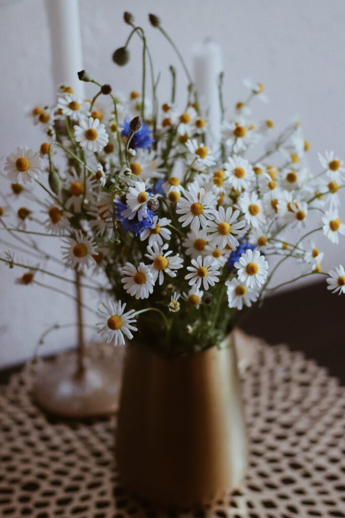 Charming Wallpaper: Vase of Chamomile & Wildflowers in Soft Light