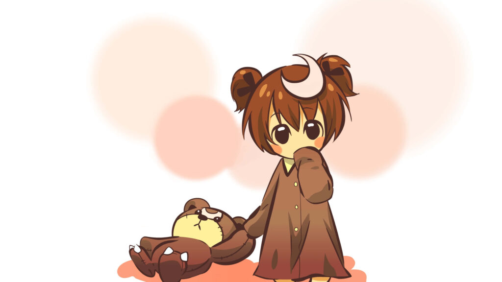 Adorable Chibi Bear Wallpaper: Soft Pastel Background with Cute Stuffed Bear