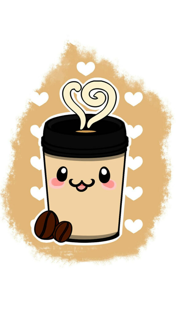 “Charming Chibi Coffee Cup iPhone Wallpaper - Minimalist Design”