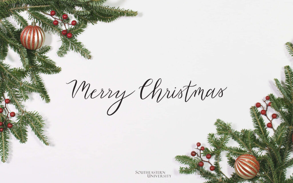Charming Christmas Laptop Wallpaper: Festive Pine & Ornaments Design