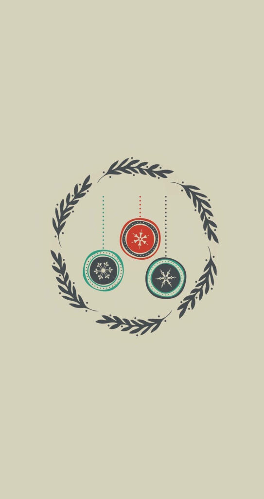 Charming Christmas Wallpaper: Colorful Ornaments in Wreath Design
