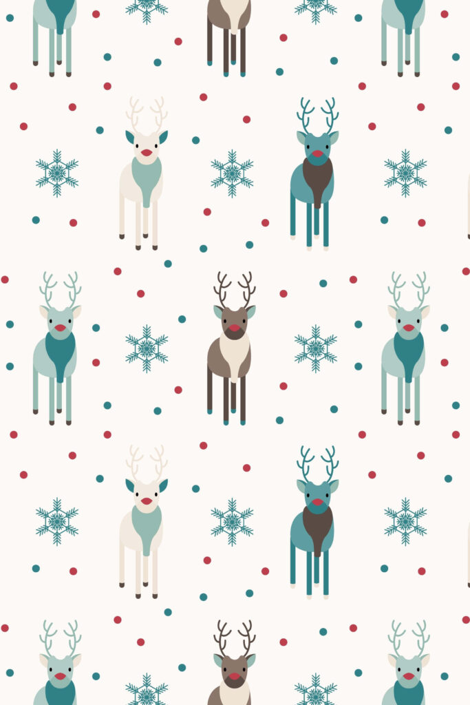 Charming Christmas Pattern Wallpaper: Reindeer, Snowflakes & Dots