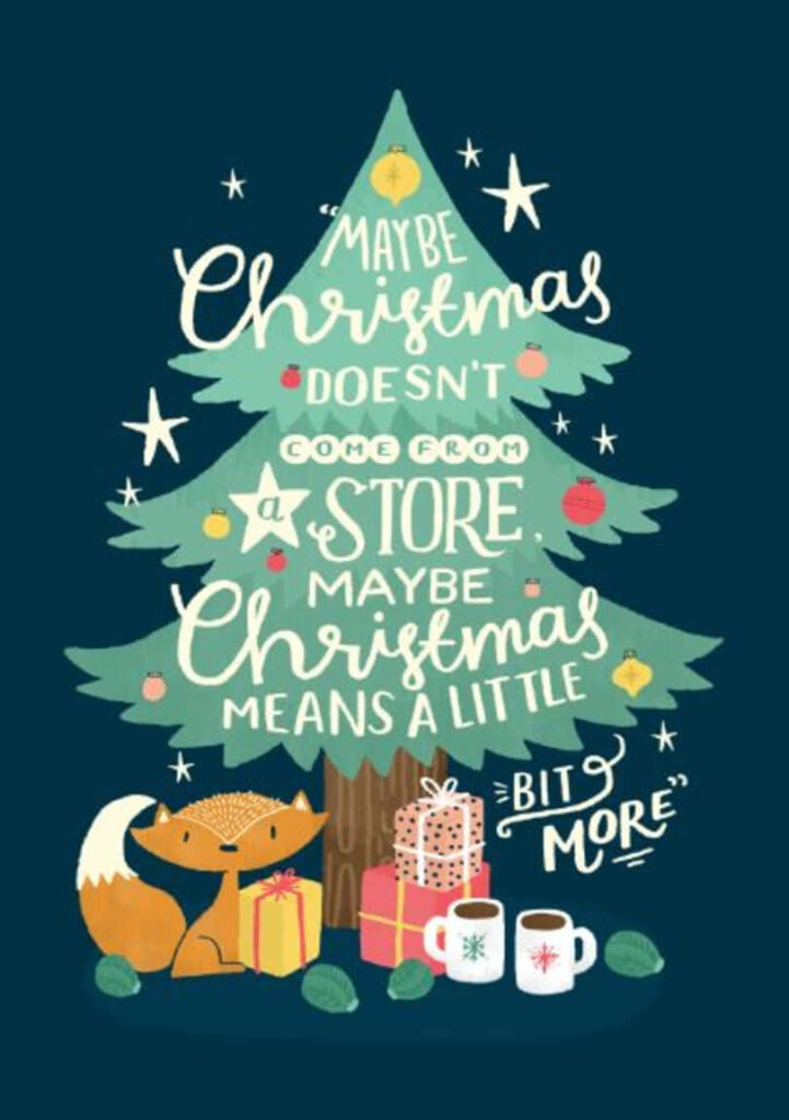 Charming Christmas Tree Wallpaper with Fox & Inspirational Message