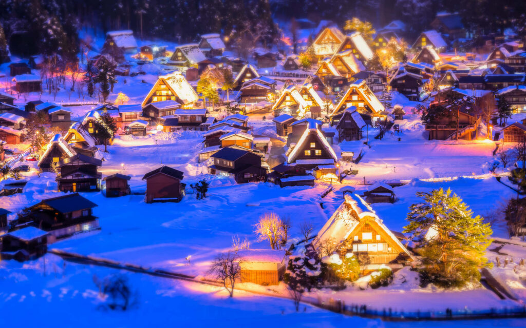 Enchanting Winter Wonderland Christmas Village Wallpaper Background