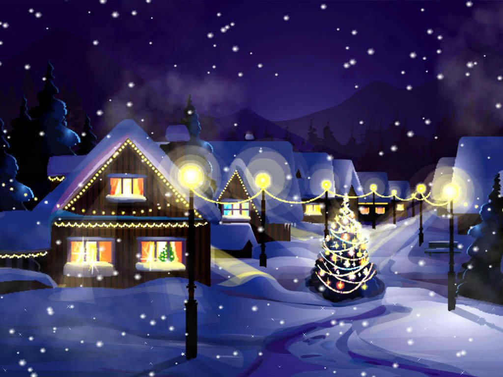 Charming Christmas Village Wallpaper: Festive Lights & Snowy Serenity