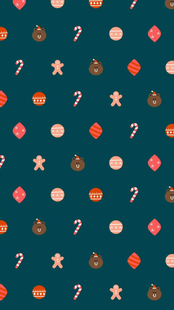 Festive Teal Wallpaper with Cute Bears & Christmas Treats for iPhone