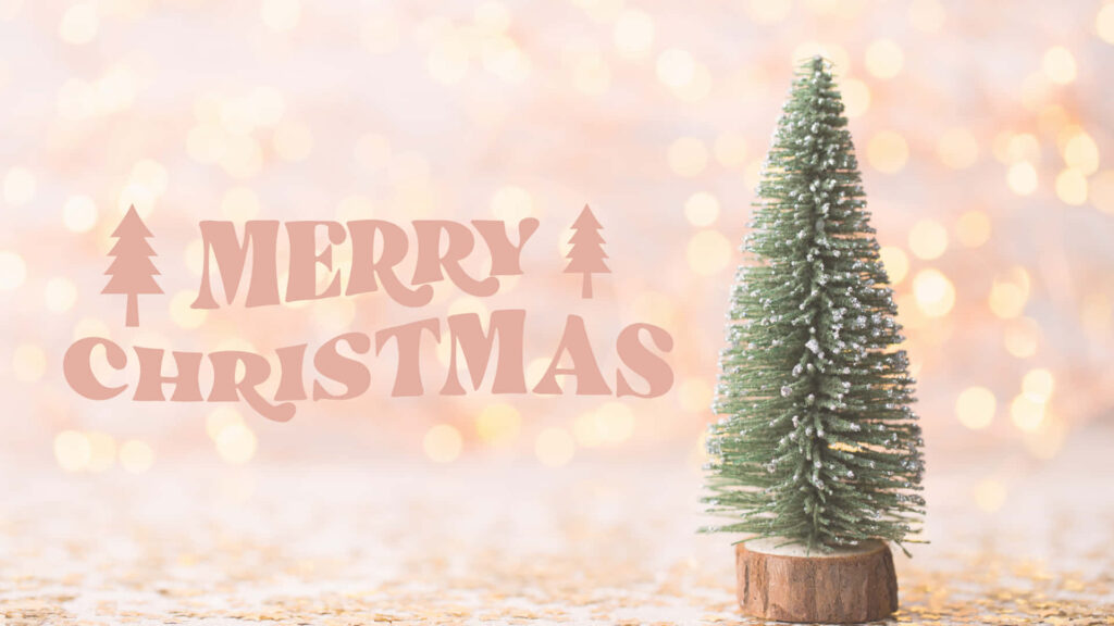 Adorable Christmas Wallpaper: Frosted Tree & Golden Bokeh Background