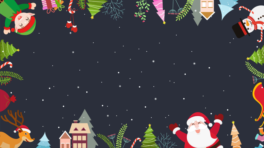Cozy Christmas Wallpaper: Santa, Reindeer & Snowmen in a Winter Village