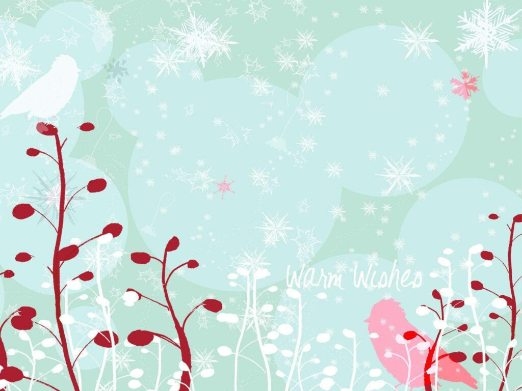 Festive Pastel Wallpaper with Snowflakes & Birds for Christmas Cheer