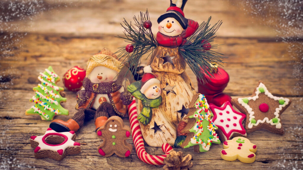 Charming Christmas Wallpaper with Snowmen & Holiday Cookies