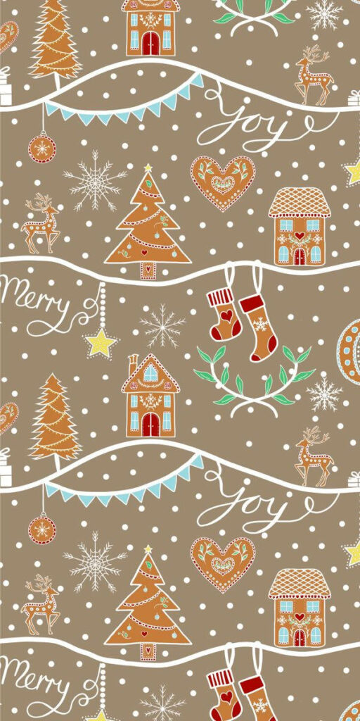 Charming Brown Christmas Wallpaper with Festive Joy & Merry Elements