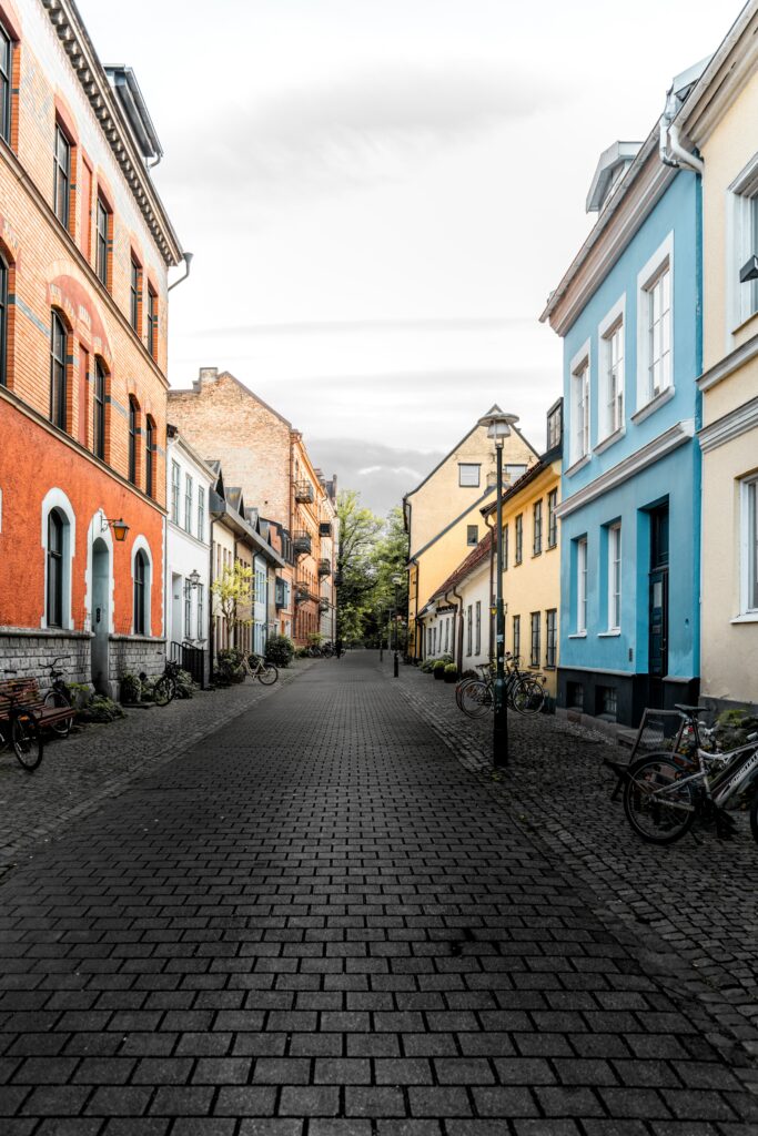 Charming Cobblestone Street Wallpaper with Colorful Architecture