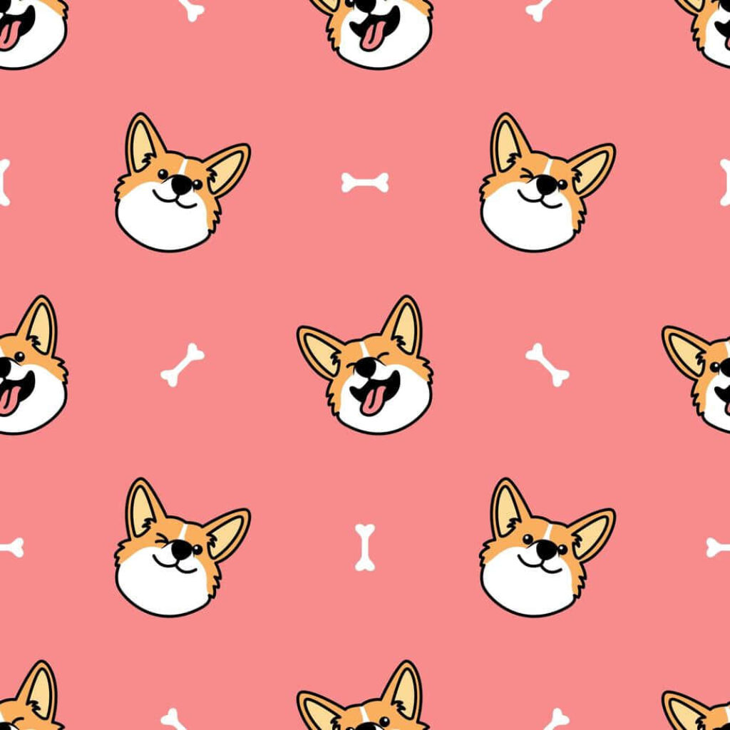 Cute Corgi Faces Wallpaper on Soft Pink with Bone Icons
