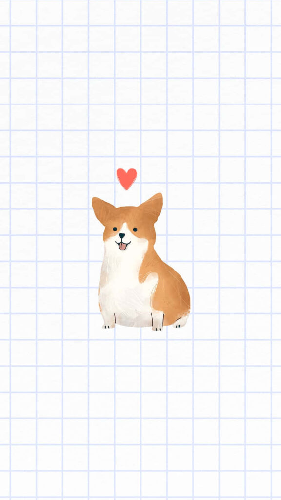 Cheerful Corgi Wallpaper on Minimalist Grid with Heart Design