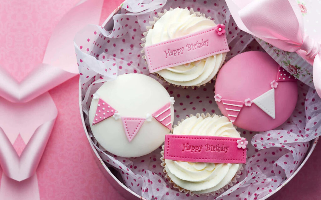 Charming Cupcake Wallpaper: Pink Decor & Happy Birthday Bliss