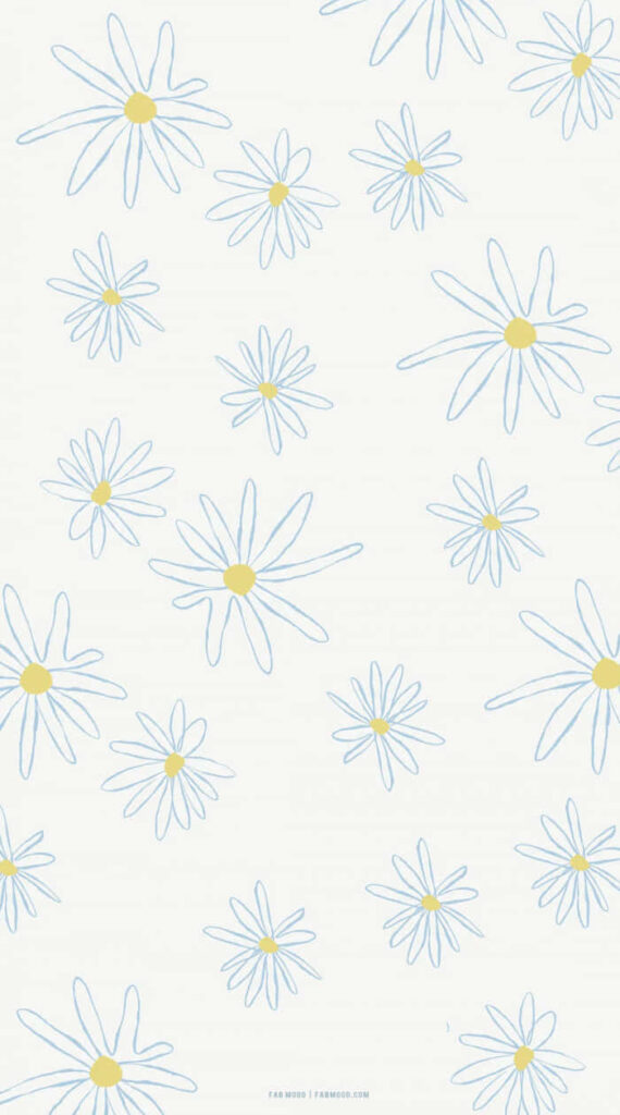 Charming Hand-Drawn Daisy Flower Wallpaper in Soft Summer Colors