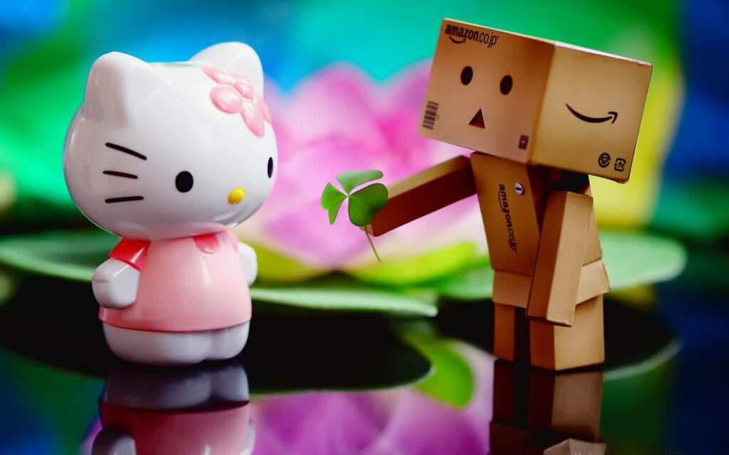 Charming Danbo & Hello Kitty Desktop Wallpaper: Whimsical Pastel Background