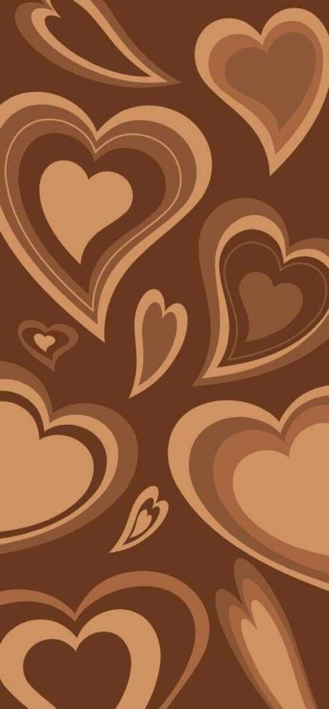 Warm Brown Aesthetic Wallpaper with Heart Patterns - Charming Design