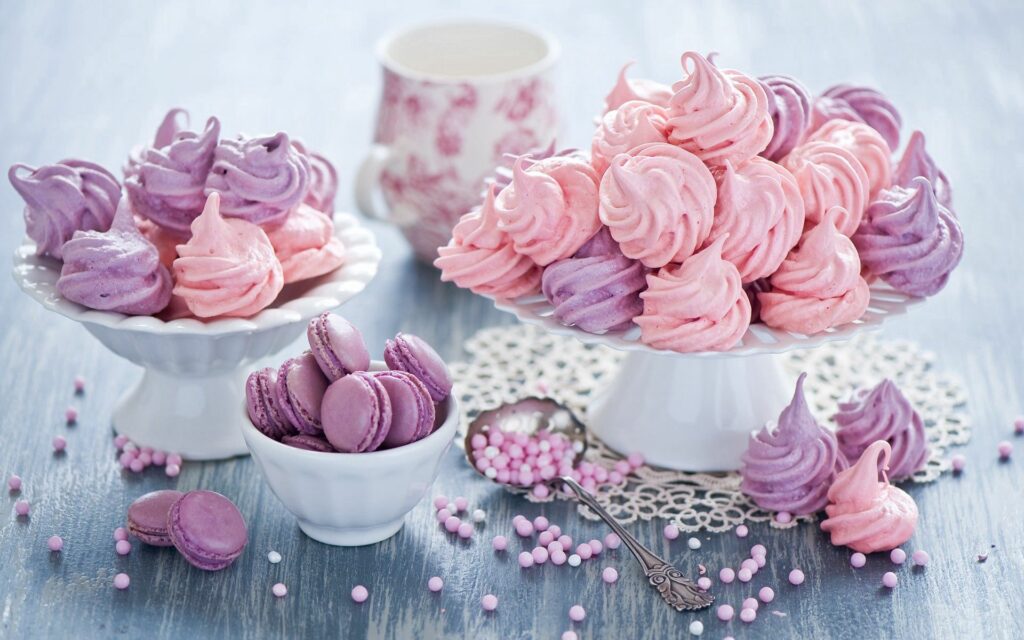 Charming Pastel Meringues & Macarons Dessert Wallpaper Background