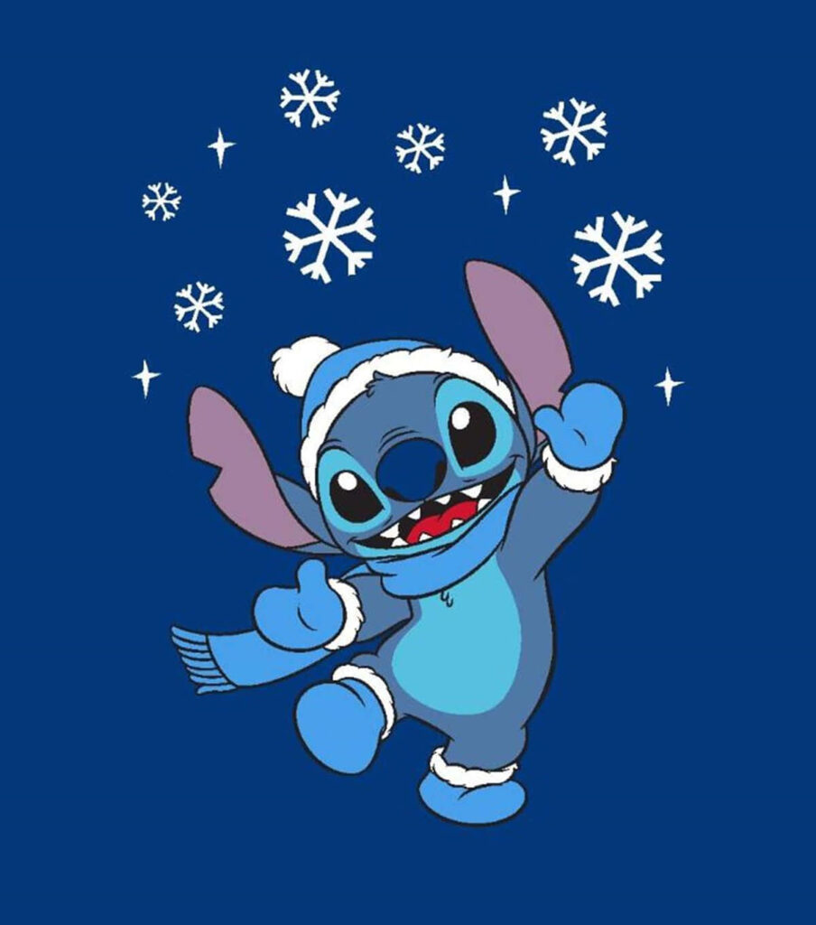 Charming Disney Character Festive Wallpaper with Snowflakes & Blue Background