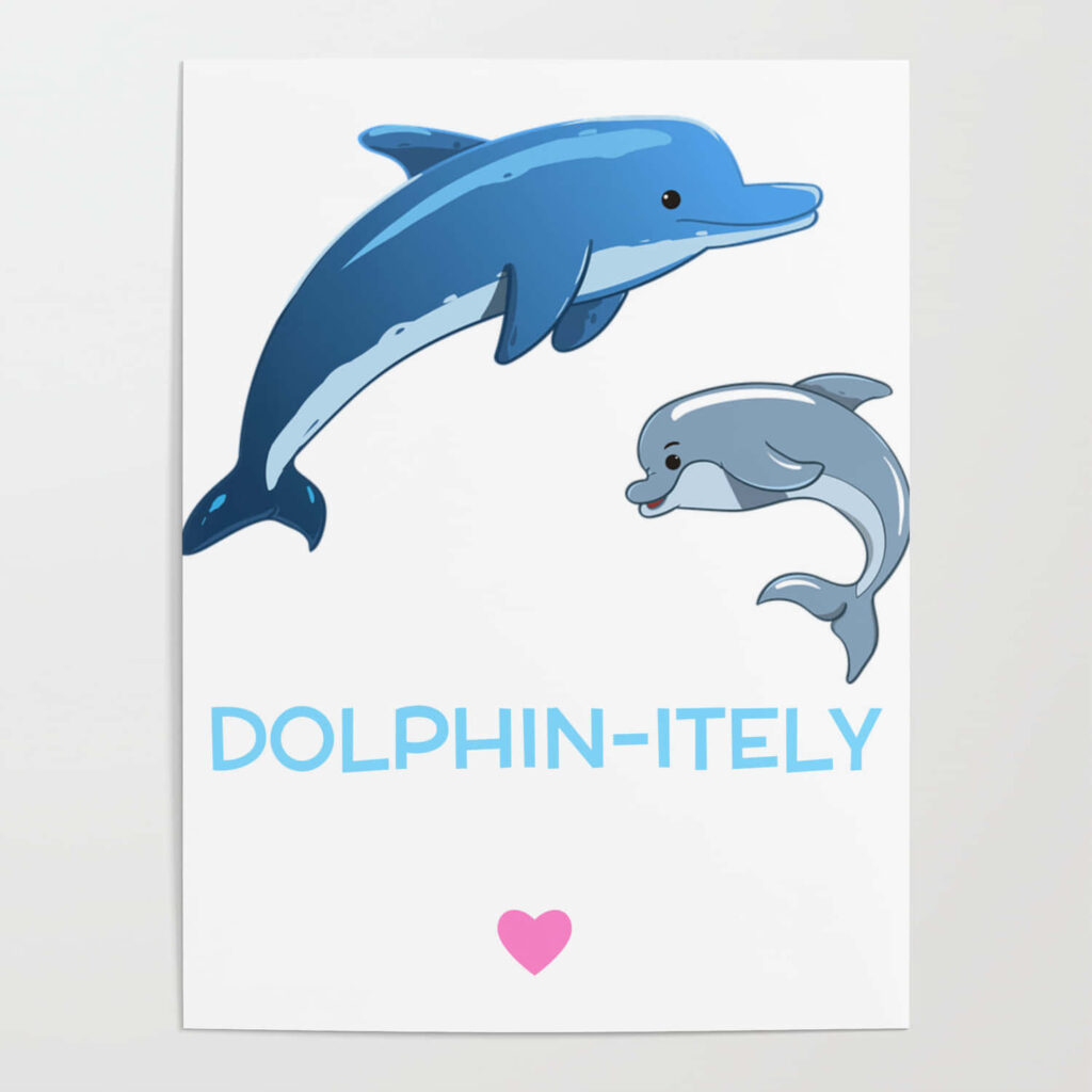 Cheerful Dolphin Wallpaper with Playful Design & Heart Accent