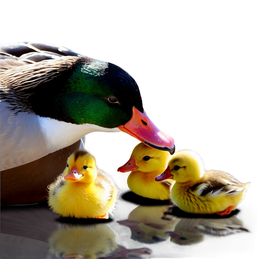 Charming Duck Family: Adult Duck with Fluffy Ducklings in Soft Background Wallpaper