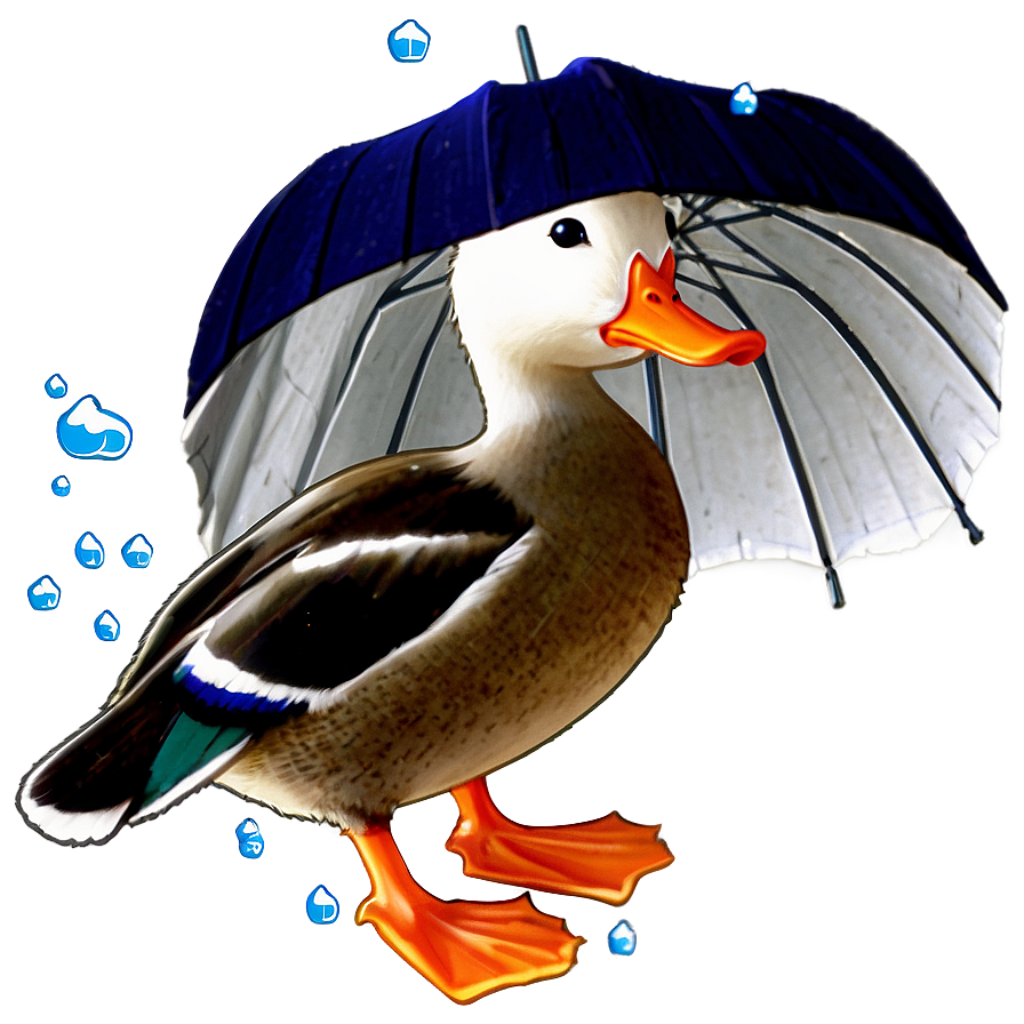 Charming Duck Under Blue Umbrella - Whimsical Wallpaper Background